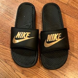 Nike Slides - Men’s 12 - Gold Swoosh!
